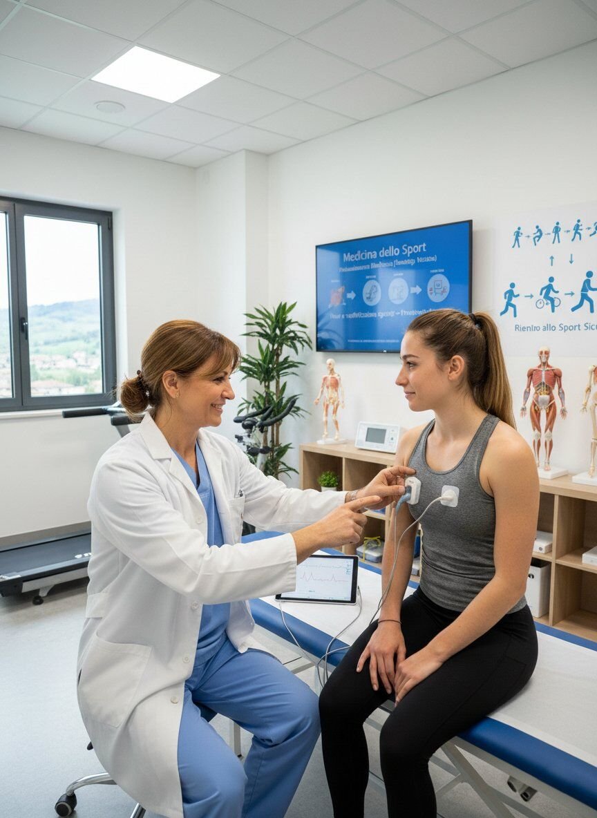 Medico dello sport che valuta un atleta durante la visita clinica a Sandrigo
